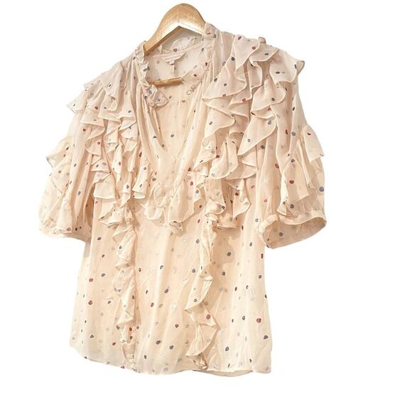Rebecca Taylor Size 2 Glitter Gem Ruffle 100% Silk Top - Picture 6 of 10